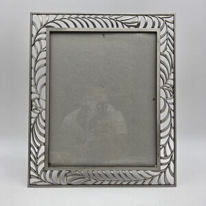 Sixtrees Pewter Picture Frame Ornate Silver Tone Metal Leaf  Velvet 10" x 8"